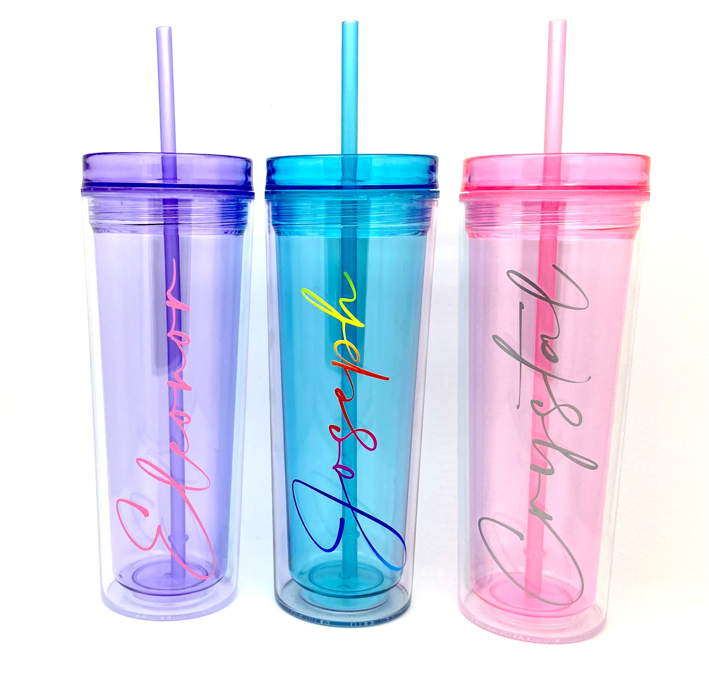 16oz Coloured Acrylic Tumbler With Straw And Coloured Vinyl Name It