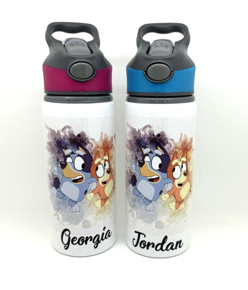 Bluey & Bingo Inspired 650ml Flip Top Water Bottle With Straw 2 Colours ...