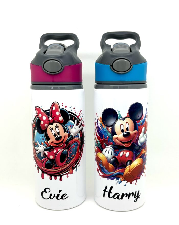 Mickey & Minnie Mouse Inspired 650ml Flip Top Water Bottle With Straw 2 ...